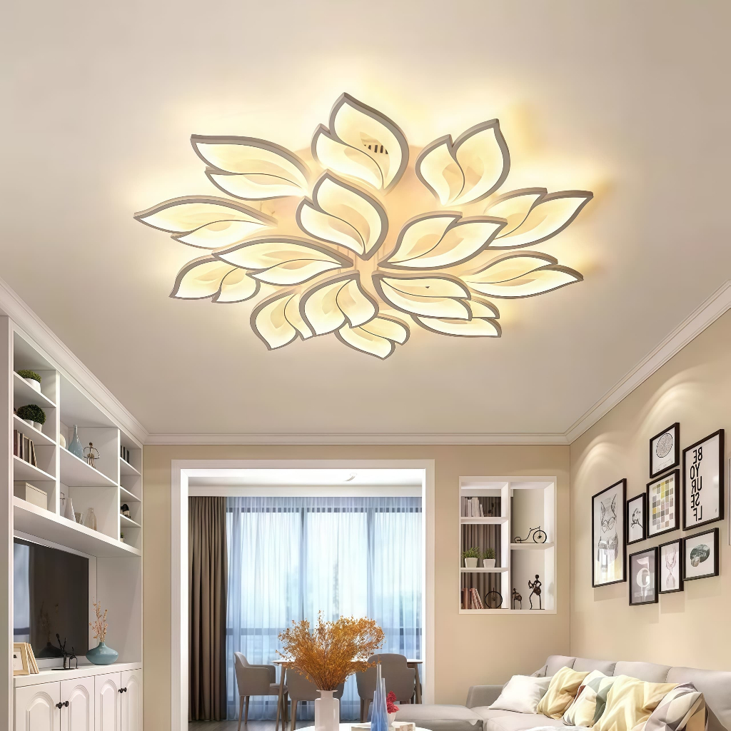 Controle Remoto LED Folha Luminária 78CM Dupla Tensão 3 Cores Lustre De Teto Plafon Para Sala Estar 110-220v