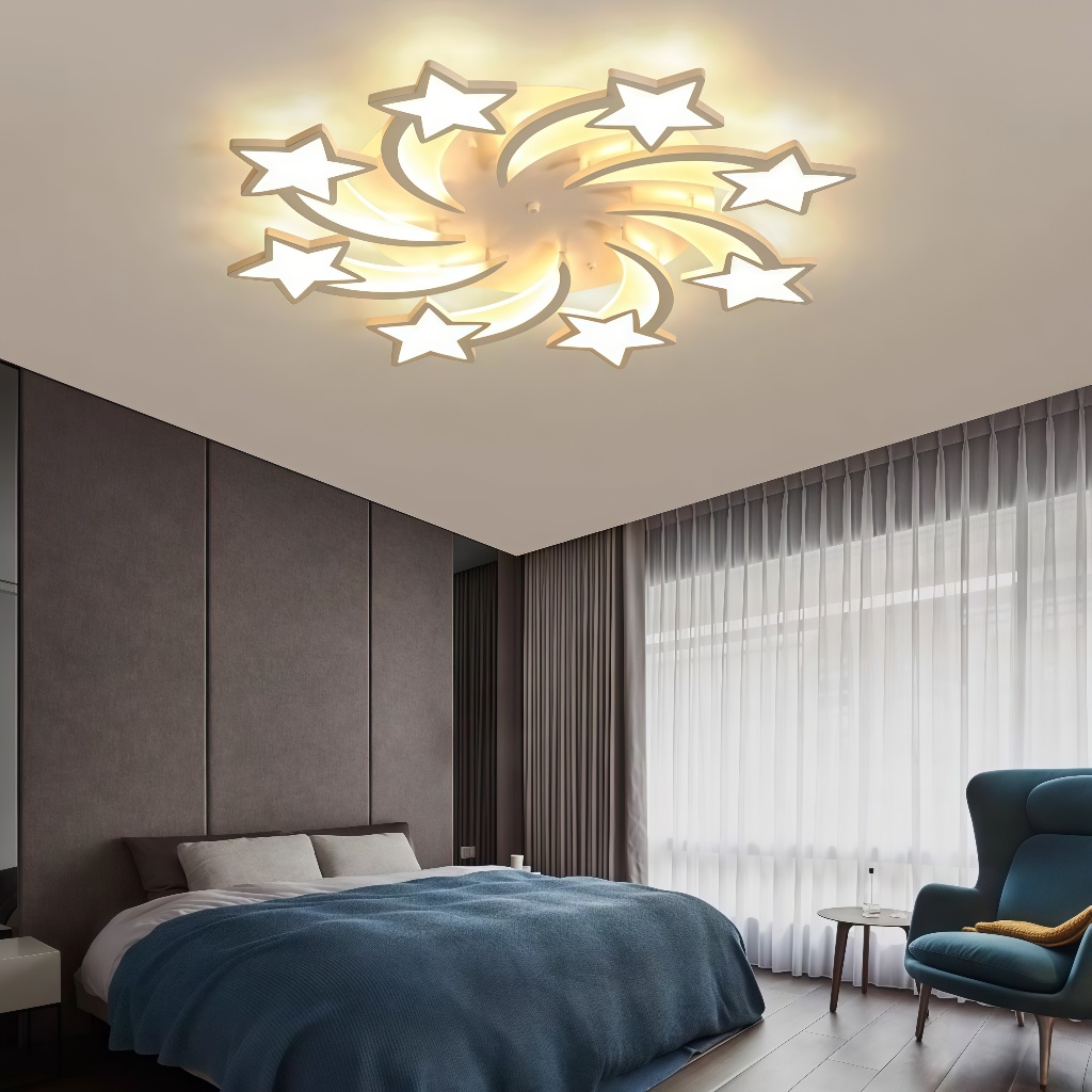 Luminária LED Estrela Com Controle Remoto , 86CM , Tensão Dupla , 3 Cores , Lustre De Teto , Plafon Para Sala De Estar
