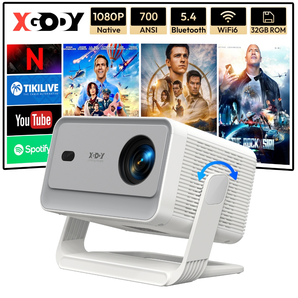 XGODY Gimbal A6 Pro Projetor 4K Foco Automático 1080P Ultra HD Integrado YouTube Netflix 700ANSI Home Theater TV