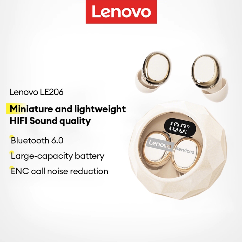 Fones De Ouvido Bluetooth Lenovo LE206 Com Som Estéreo HiFi , Cancelamento De Ruído E Toque Inteligente À Prova D'água em Oferta na Shopee