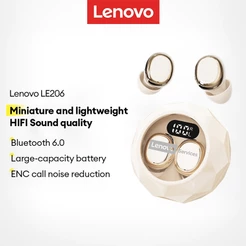 Fones De Ouvido Bluetooth Lenovo LE206 Com Som Estéreo HiFi , Cancelamento De Ruído E Toque Inteligente À Prova D'água