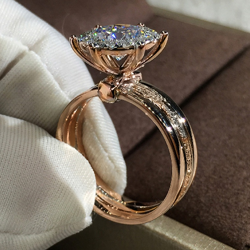 Anel de noivado de zircônia de duas cores em estoque pronto Anel de festa de casamento da moda JZ1029005