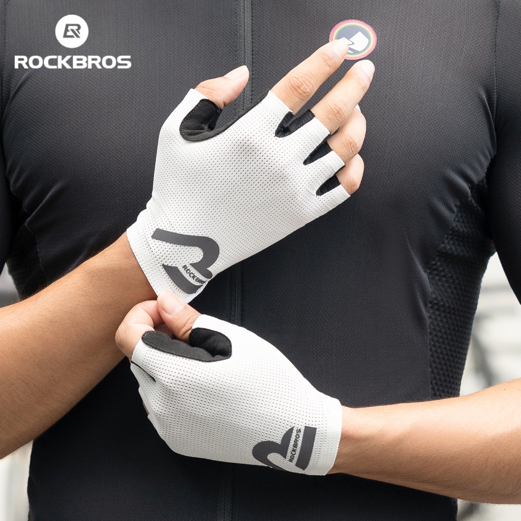 ROCKBROS Luvas De Bicicleta Antiderrapante À Prova De Choque Curtas Respirável Absorvente De Suor Meio Dedo MTB Acessóri em Oferta na Shopee