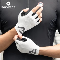 ROCKBROS Luvas De Bicicleta Antiderrapante À Prova De Choque Curtas Respirável Absorvente De Suor Meio Dedo MTB Acessóri