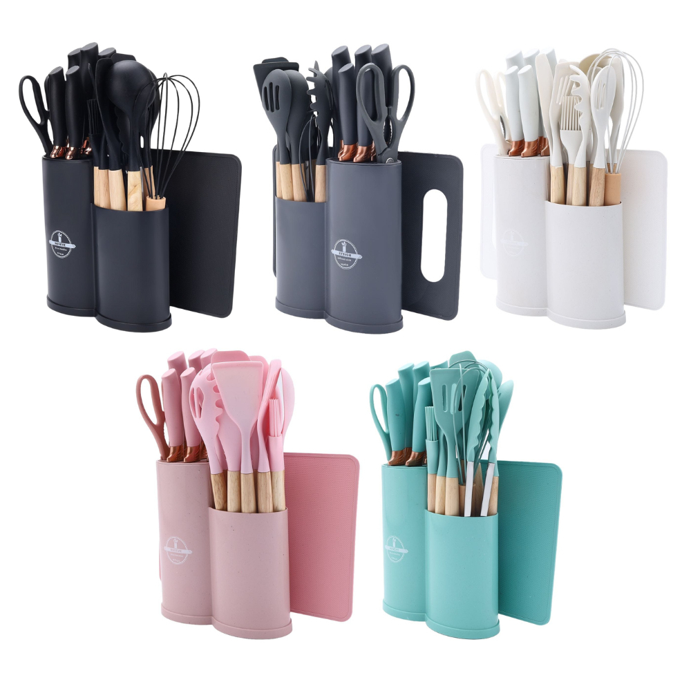 Kit Completo Jogo de Cozinha Luxo 19 Peças Com Tábua em Silicone Espátula Faca Tesoura Utensílios em Oferta na Shopee