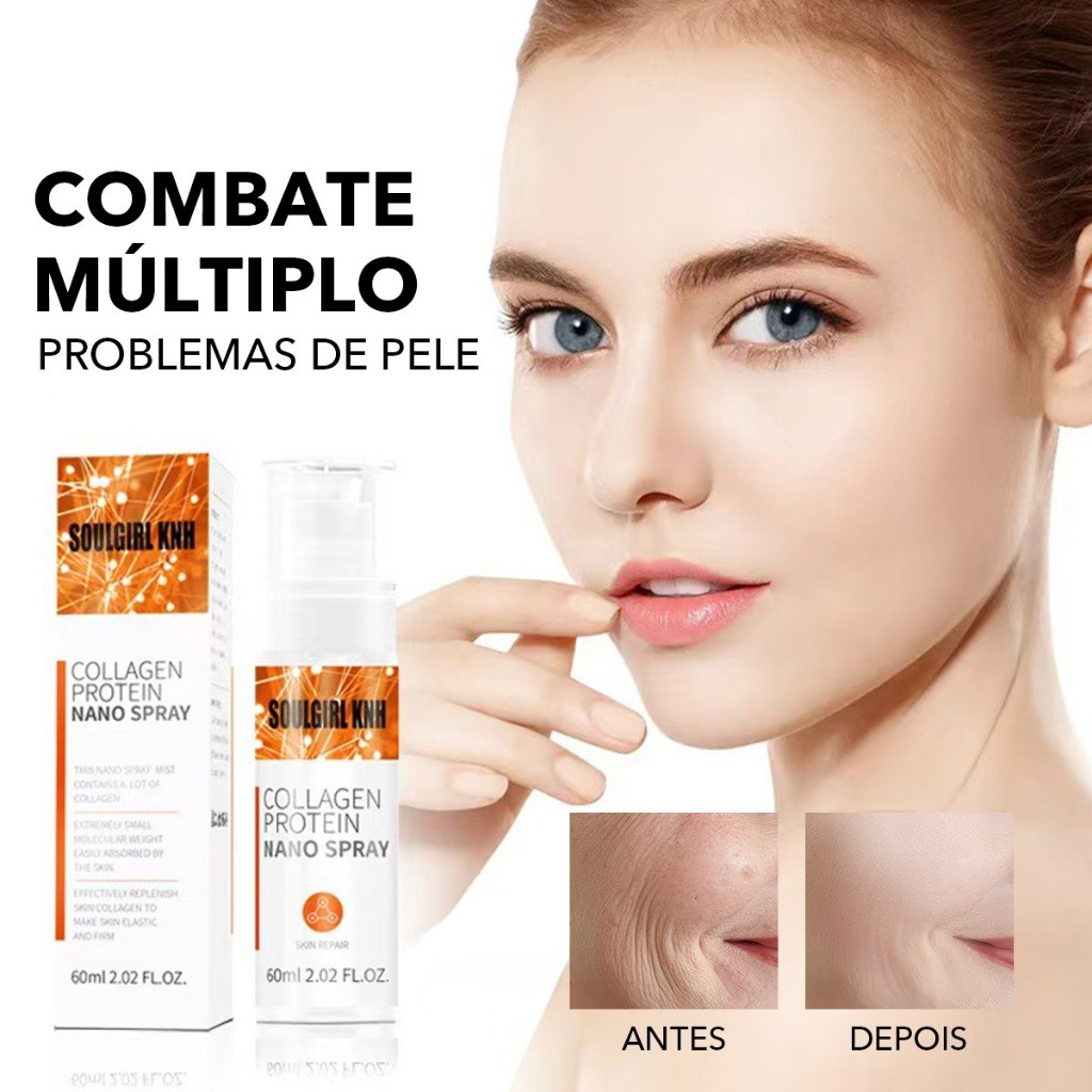 Spray Nano Colágeno Antienvelhecimento 60ml - Colágeno Hidrolisado - Anti-rugas - Iluminador - Firmeza - Absorção Rápida