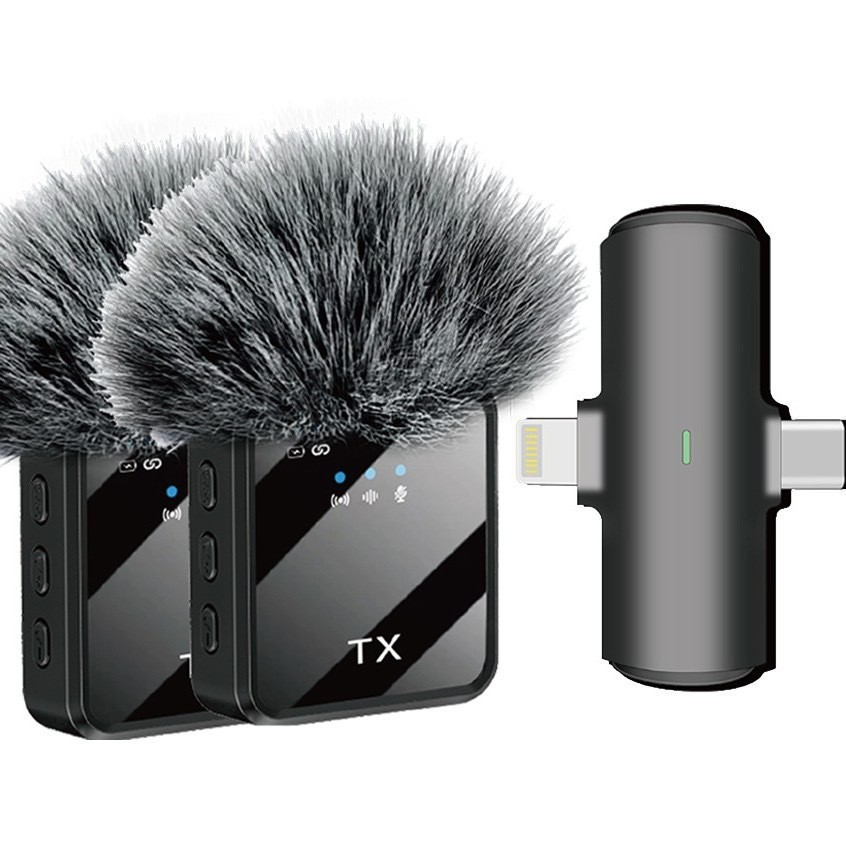 Microfone Lapela Duplo Sem Fio Para iPhone/Android 2em1 Profissional Magnético Redução de Ruído
