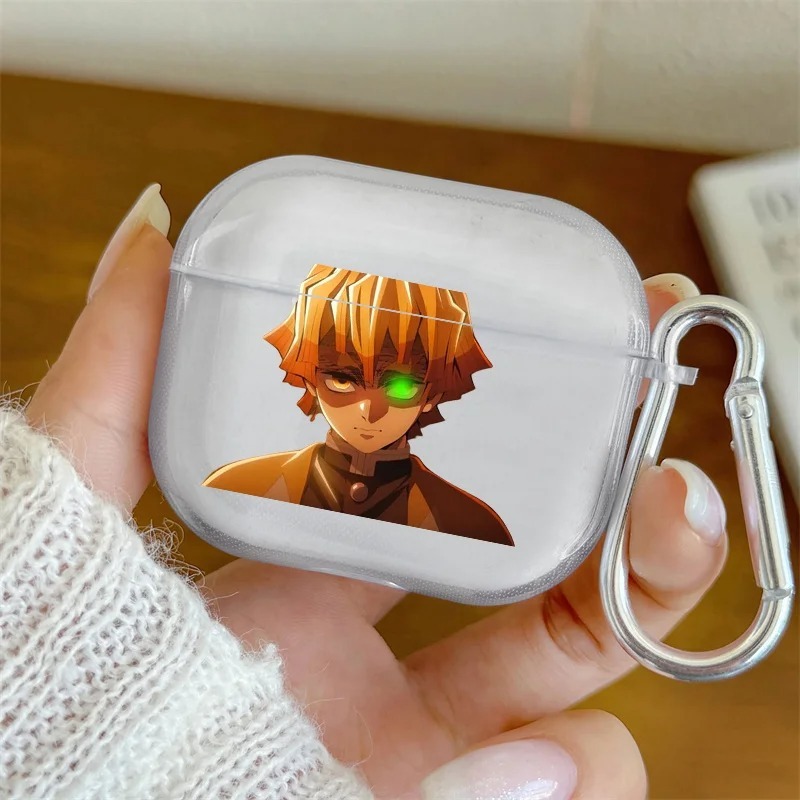 Demon Slayer Anime Bonito Capa De silicone Macio TPU Caso Para AirPods 4 Pro 1 2 3 Claro Transparente Bluetooth Fone De