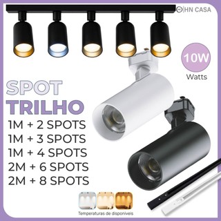 Trilho Spot LED para trilho eletrificado + Trilho + Conector Tubinho Preto e Branco 10W Bivolt