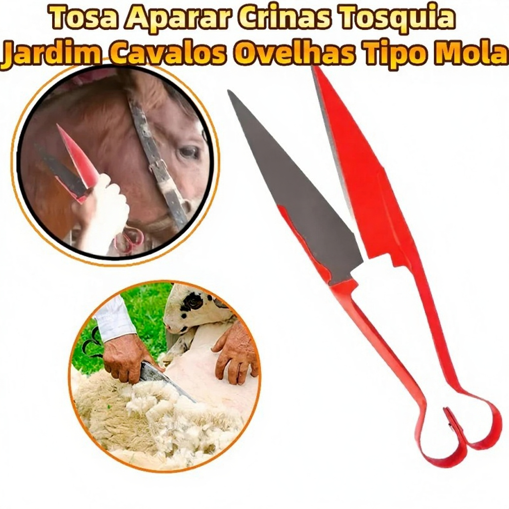 Tesoura Para Poda e Tosa Aparar Crinas Tosquia Jardim Cavalos Ovelhas Tipo Mola