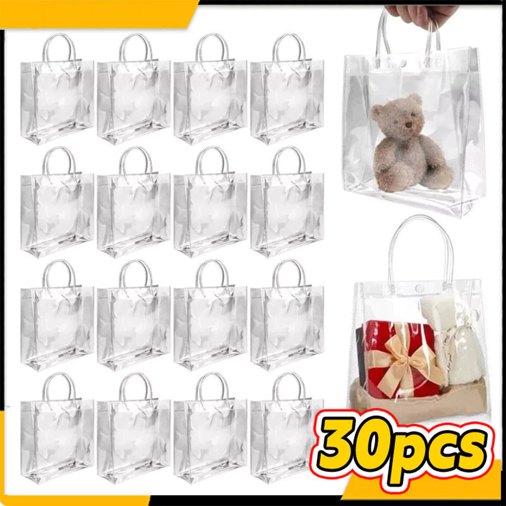 Saco de Presente Transparente PVC Reutilizável com Alça Sacola de Presente Transparente Bolsa para Presente Transparente