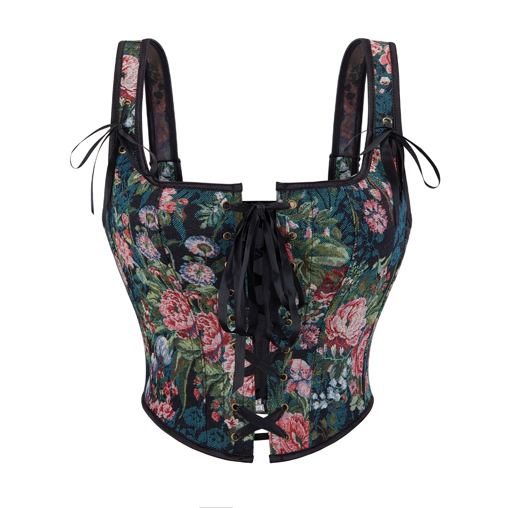 Top Espartilho Para Mulheres Saindo Com Alças Vintage Renascentista Rendas Até Festa Medieval Azul Preto Crop