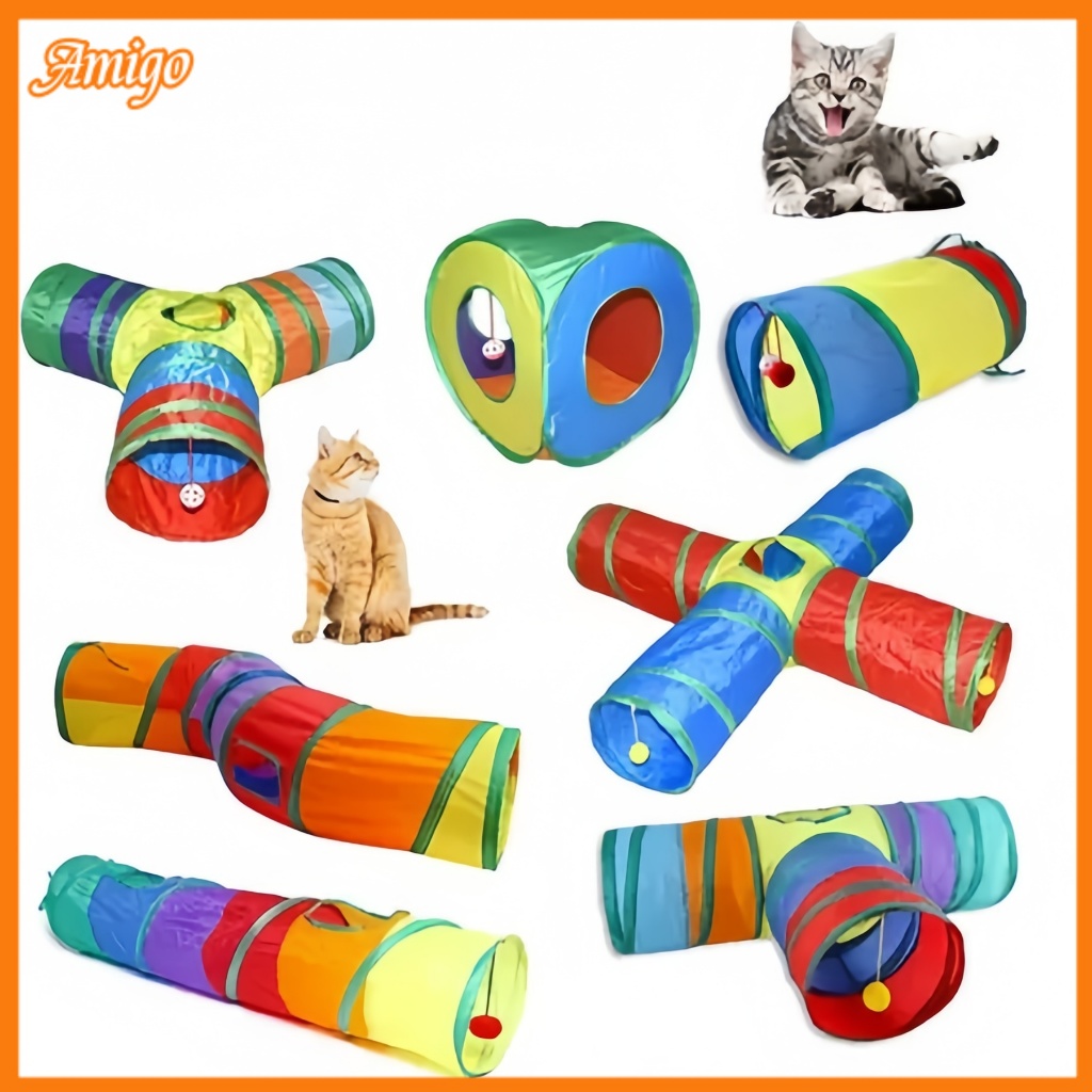 Túnel Colorido Interativo para Gatos e Cachorros - Labirinto Dobrável, Brincadeira Segura e Portátil