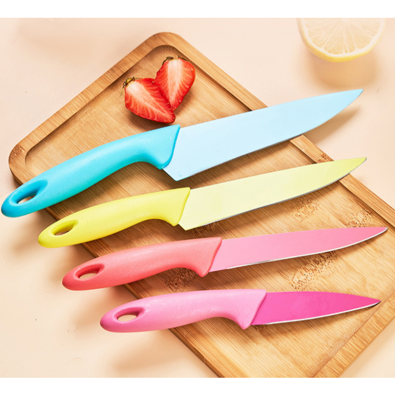 Conjunto de Facas 4 Peças - Aço Inoxidável Colorido para Frutas e Legumes, Segura e Dúra
