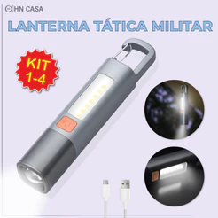 Lanterna Tática Led Recarregável Com Gancho e Zoom 1000LM Luminária com USB Luz Lateral