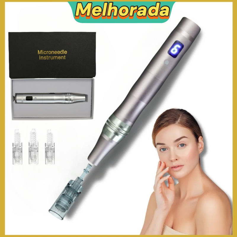 Caneta Derma Sem Fio Profissional, 3 Cartuchos de Agulha em Oferta na Shopee
