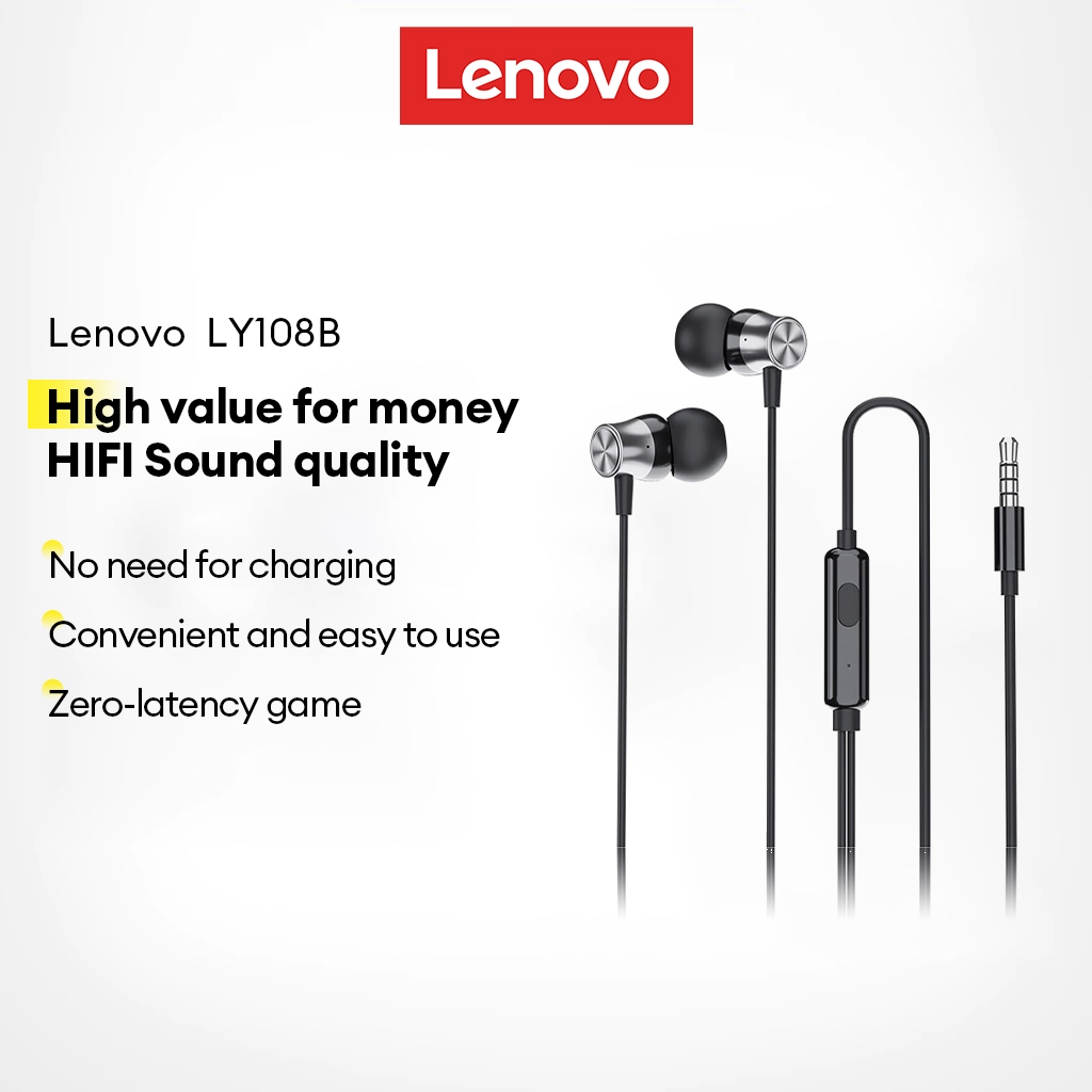 Lenovo LY108B Fones De Ouvido Com Fio HD Qualidade De Som Baixa Latência Leve Portátil À Prova D'água Confortável De Usa