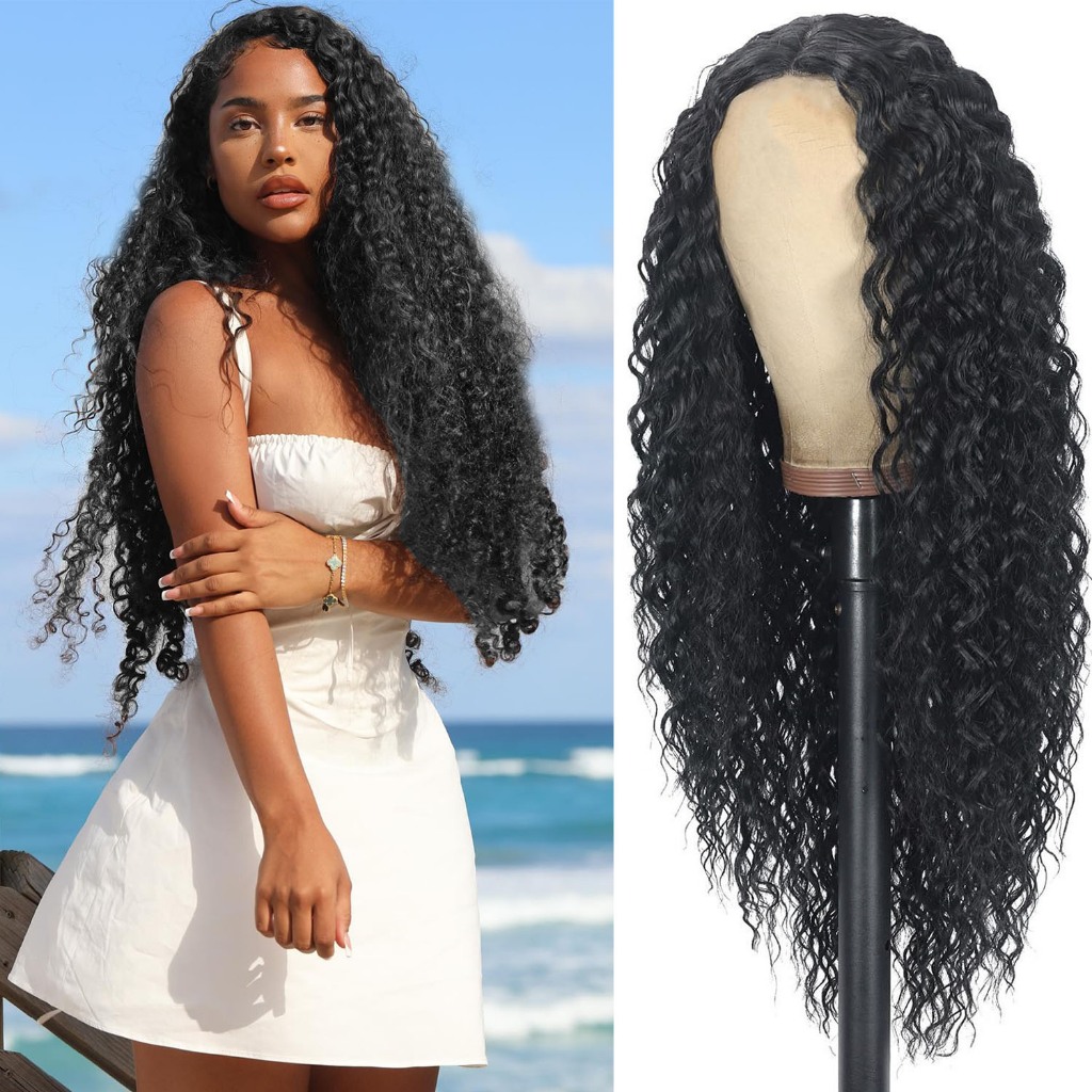 Peruca Longa Encaracolada De Renda Parte Média Cabelo Orgânico em Oferta na Shopee