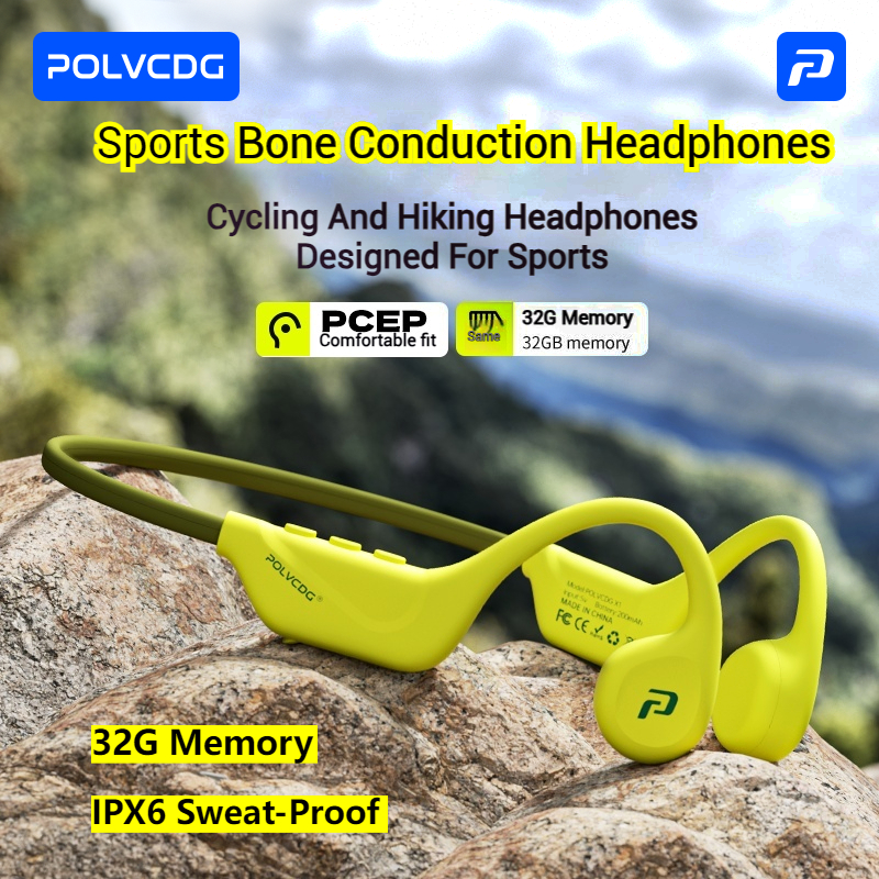 Polvcdg-X1-32GB Fones De Ouvido Esportivos De Condução Óssea Bluetooth 5.4IPX6 À Prova De Suor Para Corrida/Fitness/Ioga
