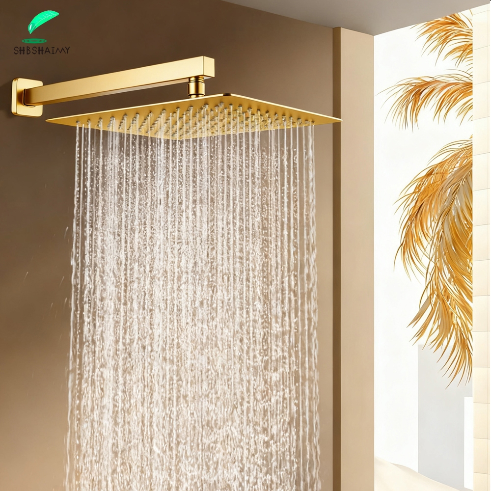 20x20 Chuveiro Quadrado Reto Preto/Dourado Banheiro De Aço Inoxidável Ou Piscina Externa em Oferta na Shopee