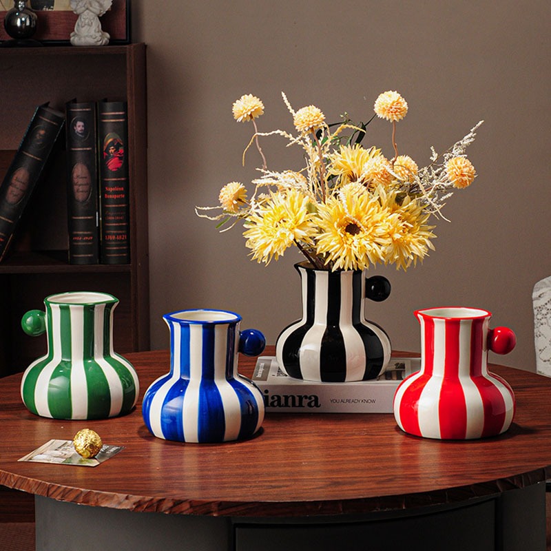 Vaso Listrado De Cerâmica Retrô , Decoração De Casa , De Sala De Estar Estilo Elegante