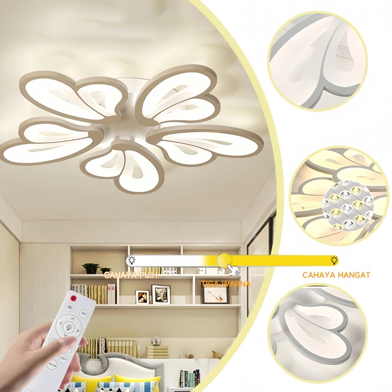 Luminária de LED de Pétala Controle Remoto 79CM Bivolt 3 Cores Lustre de Teto Plafon Para Sala de estar