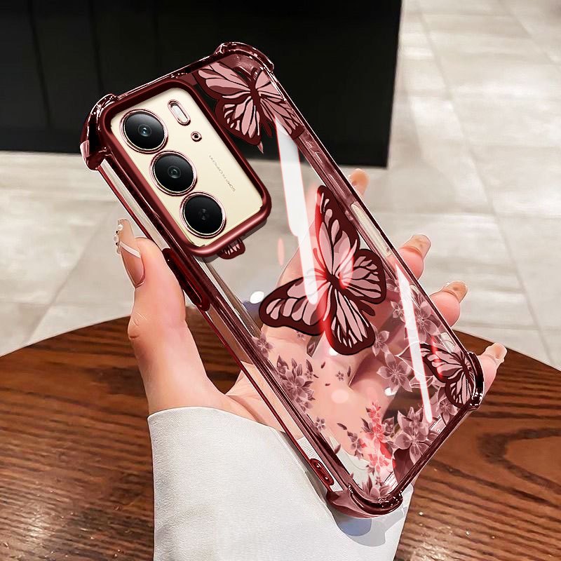 VRQR Para Oppo Realme C85 C75X C75 C71 4G 5G Lavagem De Tinta Flor Borboleta Transparente À Prova De Choque Capa Proteto