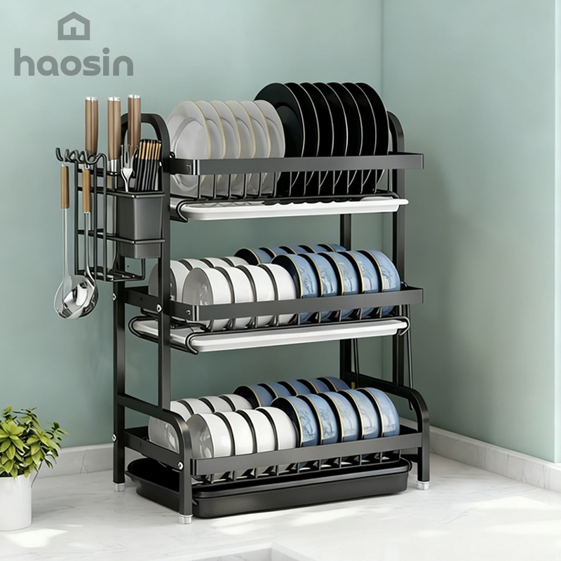 haosin Escorredor Organizador de Louças 2 andar 3 andar Preto Aço Inoxidável Rack ESCORREDOR DE LOUCA