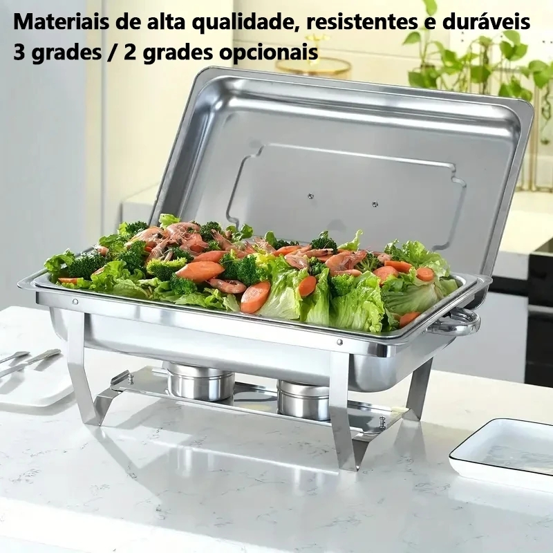 Rechaud Profissional Inox 12L com 1, 2 ou 3 Divisórias para Buffet Profissional Inox12l Com DivisóRias Para Festa viv