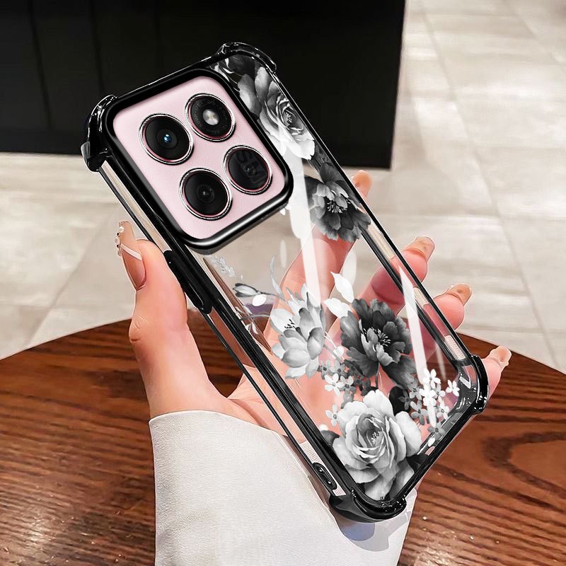 YBD Invólucro Para Motorola Moto G56 G86 Edge 60 Fusion 60S 70 Cristal Flores E Borboletas Airbag De Quatro Cantos Embru em Oferta na Shopee