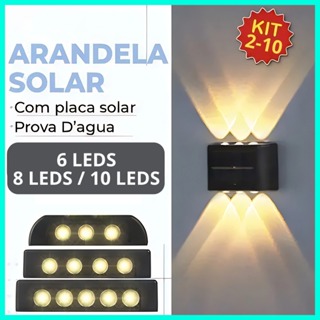 Kit 2 a 10Luminária Arandela Solar 6/8/10LED Luz Branco Quente para Parede a Prova dágua Spot parede em Oferta na Shopee