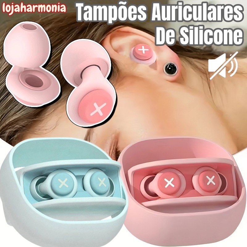 Imagem Tampões Auriculares De Silicone Isolamento Acústico Redução De Ruído Com Esponja Macia Protetor Auricular-LJ