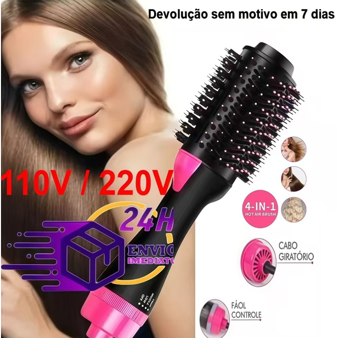 Escova para Cabelo Secador e Chapinha 2 em 1 110V/220V – Alisa e Enrola em 5 Minutos