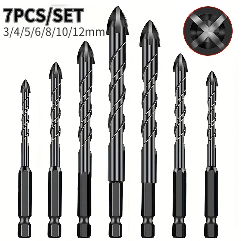 Kit 7 Brocas de carboneto Triangular Titânio Profissionais 3-12mm Para Fura Tudo