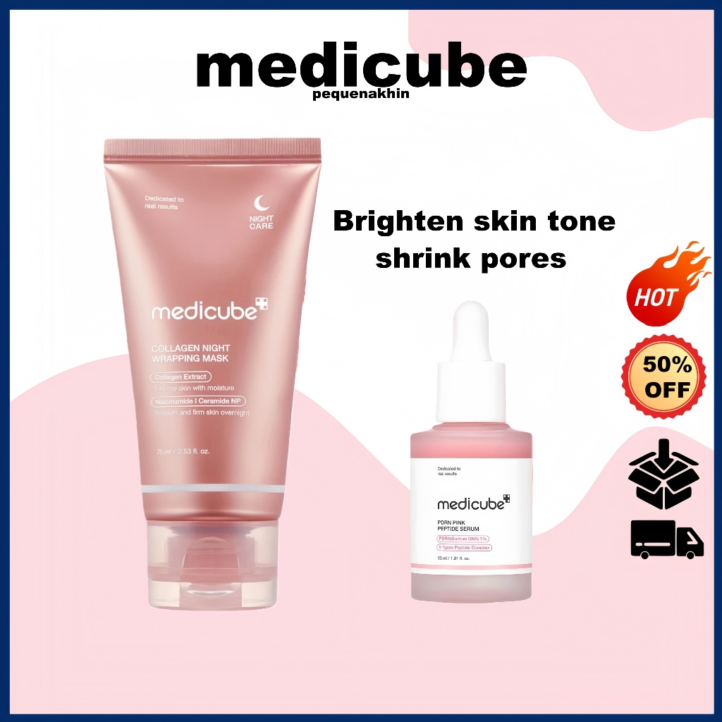 4.4 Máscara De Embrulho Noturno De Colágeno Medicube 75ml/Soro Peptídeo Rosa 30ml/Branqueador/Hidratante
