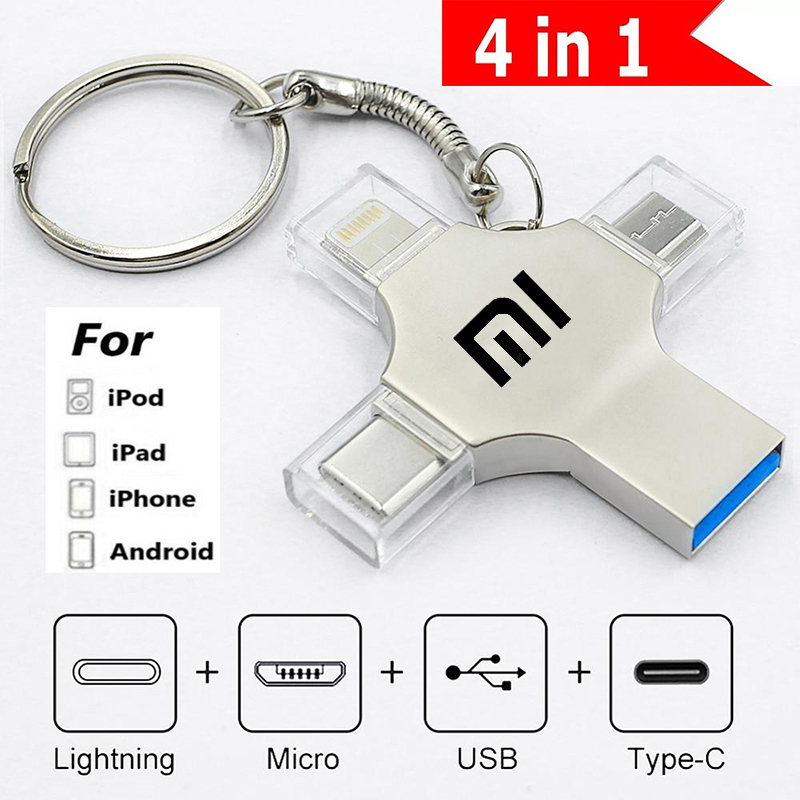 Novo MI 4-Em-1 OTG usb Flash Drive 16gb 32gb Pendrive 64gb Tipo-C/i/O/S/Memória Vara 1tb 2tb Computador Móvel sd PC