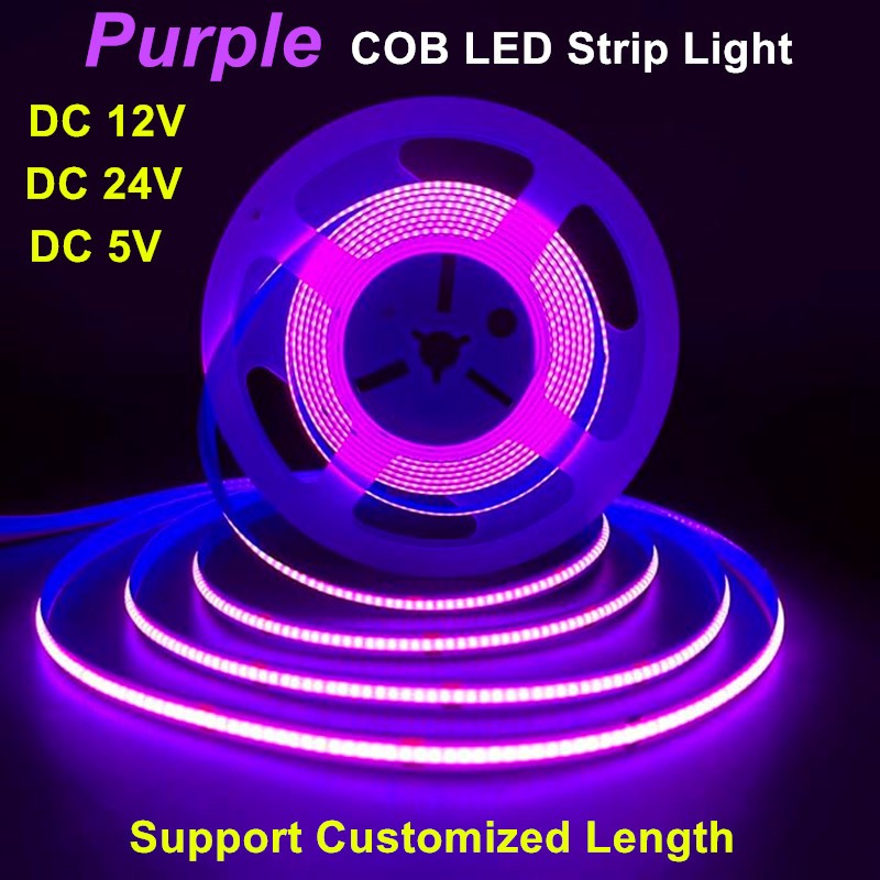 5V 12V 24V COB LED Strip Light Roxo Fita De Alto Brilho Para Caminhão De Carro Como Lâmpada De Decoração De Aviso De Cor