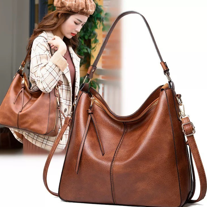 Bolsa Feminina Grande De Ombro Vintage Couro PU Para Senhoras Bolsa Tote De Grande Capacidade em Oferta na Shopee