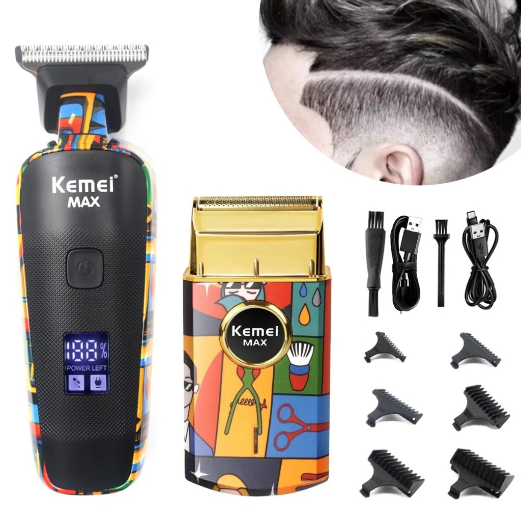 Kemei Recarregável Graffiti Padrão Máquina De Cortar Cabelo Elétrica Profissiona