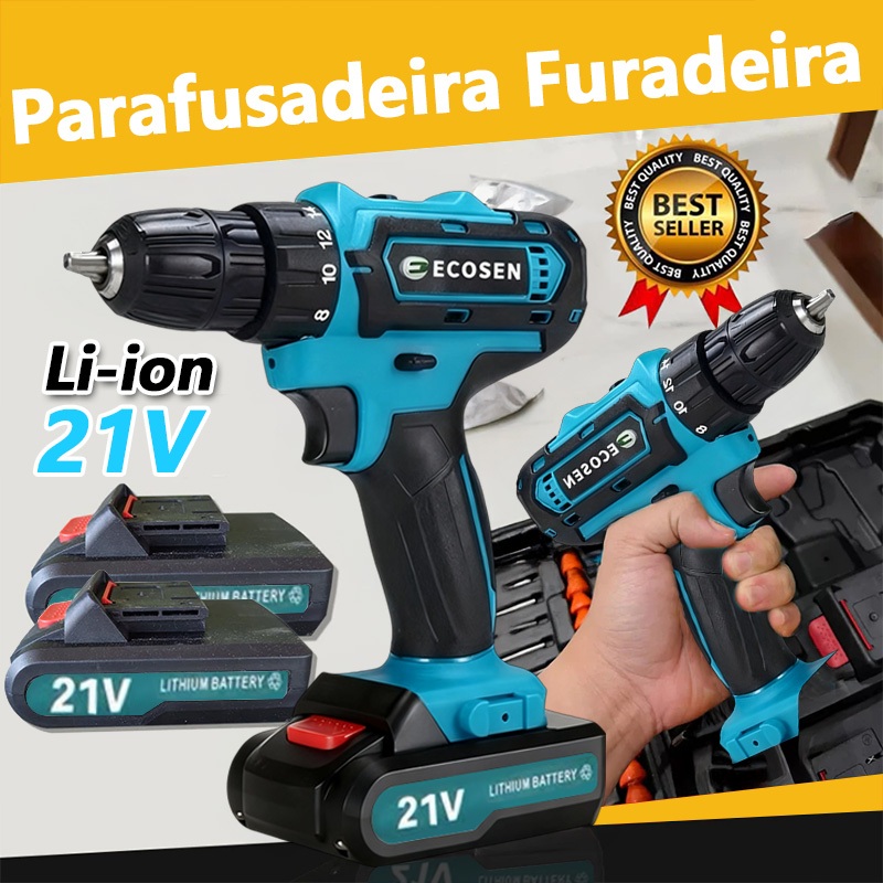 Parafusadeira Furadeira 21V/12V  2 Baterias Com Maleta e Acessorios Completo