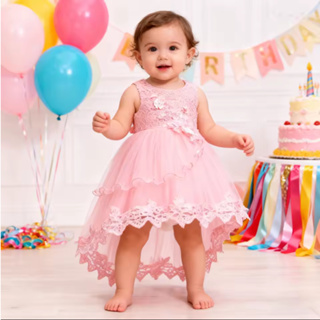 Bebê menina vestido de renda batismo bordado flor festa vestido de criança em Oferta na Shopee