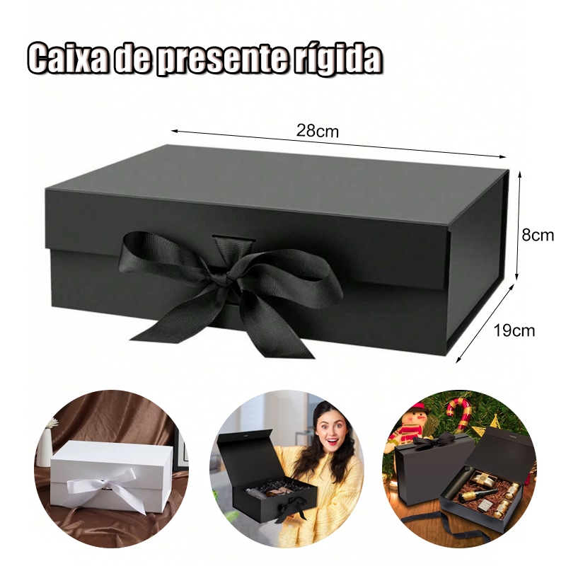 caixa de presente dobrável rígida preta de 26*19*8cm com ímã, branco opcional da cor do cetim,Flip flip caixa de present