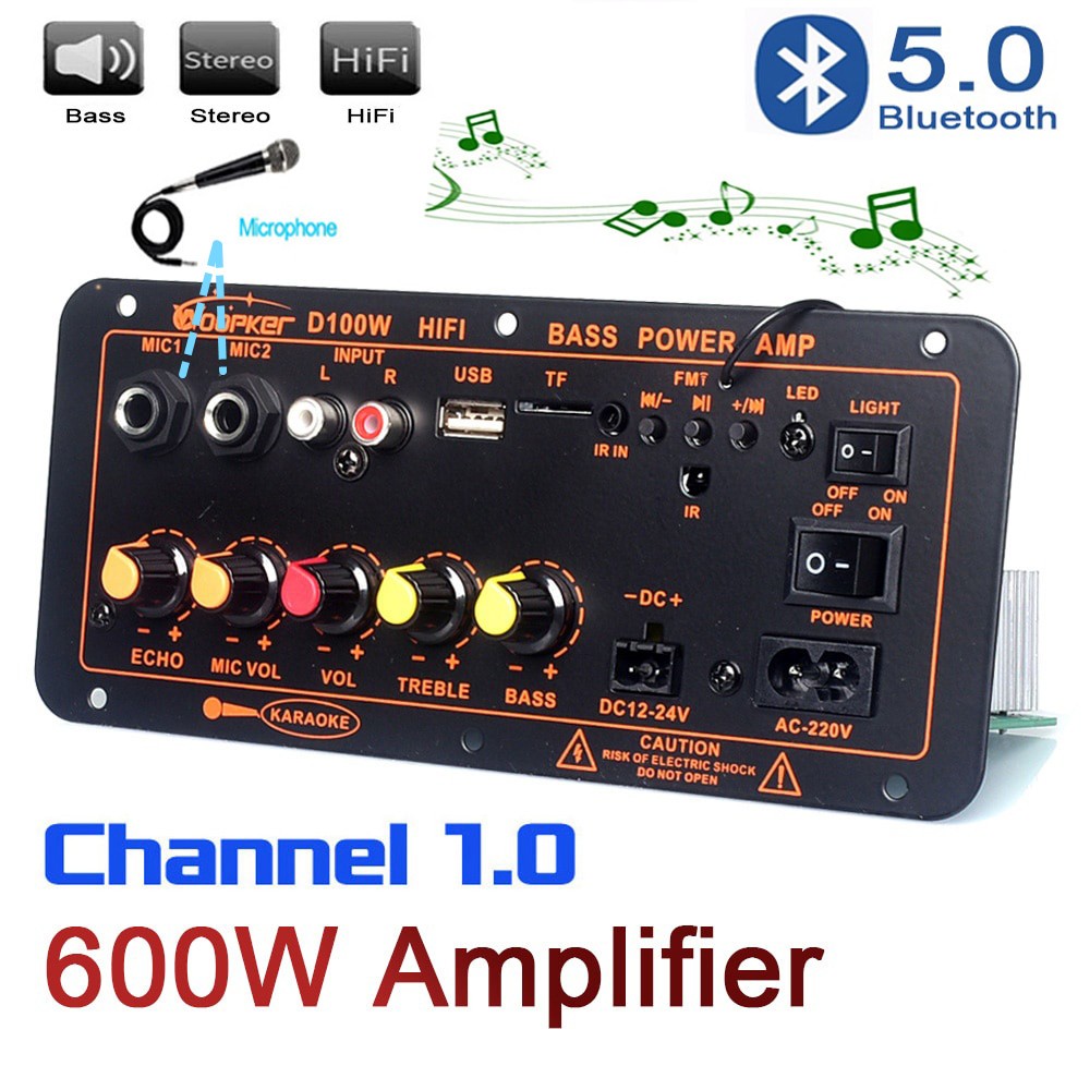 Placa Amplificadora De Microfone Áudio Bluetooth 5.0 De 600W D300 Módulo Amplificador De Subwoofer De Duplo DC12V 24V