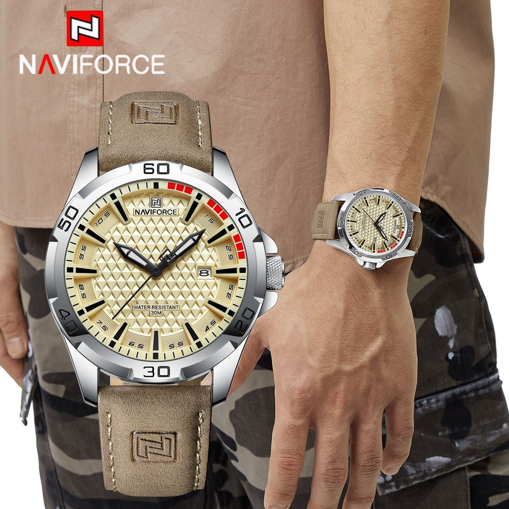 NAVIFORCE 8023 Relógio Analógico Masculino Casual Esportivo Militar De Quartzo Com Exibição De Data E Pulseira De Couro em Oferta na Shopee