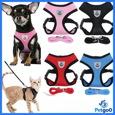 Kit Arreios Ajustáveis para Cães e Gatos com Coleira de Malha Completo 120Cm Cordão Malha Respirável