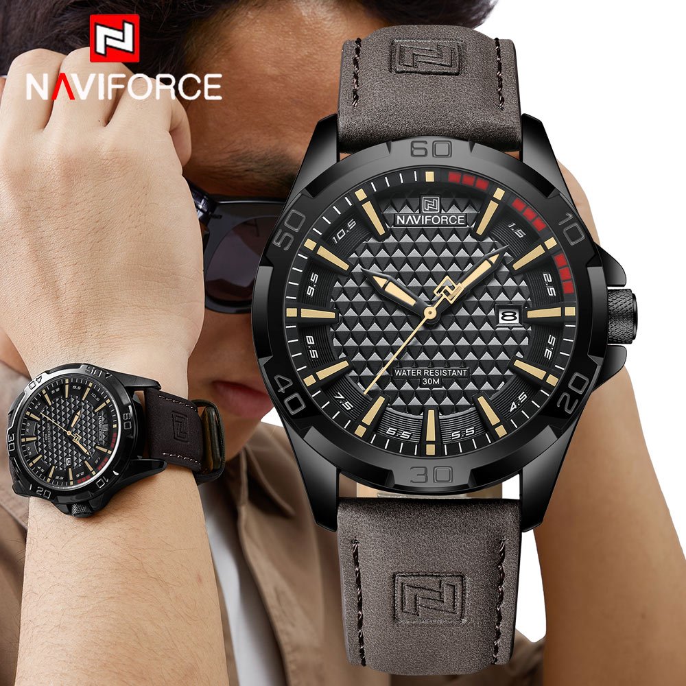 NAVIFORCE Relógio De Pulso Masculino Marca Superior Luxo À Prova Dwaterproof Água Azul Couro Genuíno Esporte Militar Qua em Oferta na Shopee
