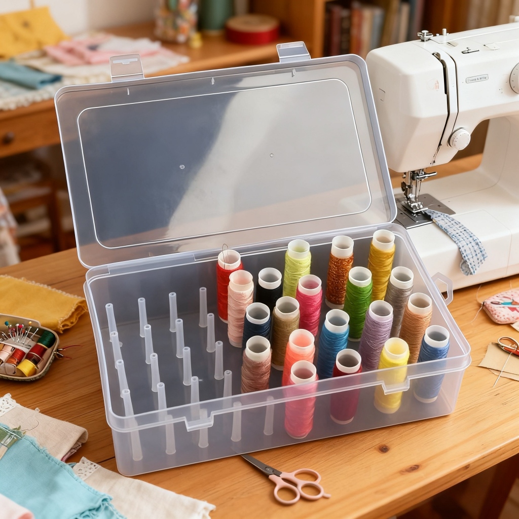 Kit 42 Carretéis De Linha De Costura Doméstica Caixa Organizador De Mesa Transparente De Plástico