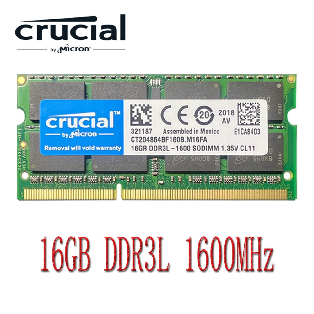 Memória Crucial DDR3 RAM 16GB DDR3L 1600MHz PC3L-12800S Portátil 1.35V Notebook SO-DIMM