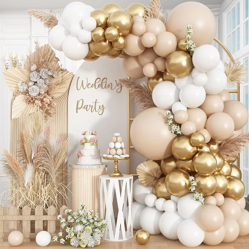 Kit 150 Balões Bege + Branco + Dourado N°5 e 9 Metalizado - Balão Bexiga Liso/Cromado Para Festas em Oferta na Shopee