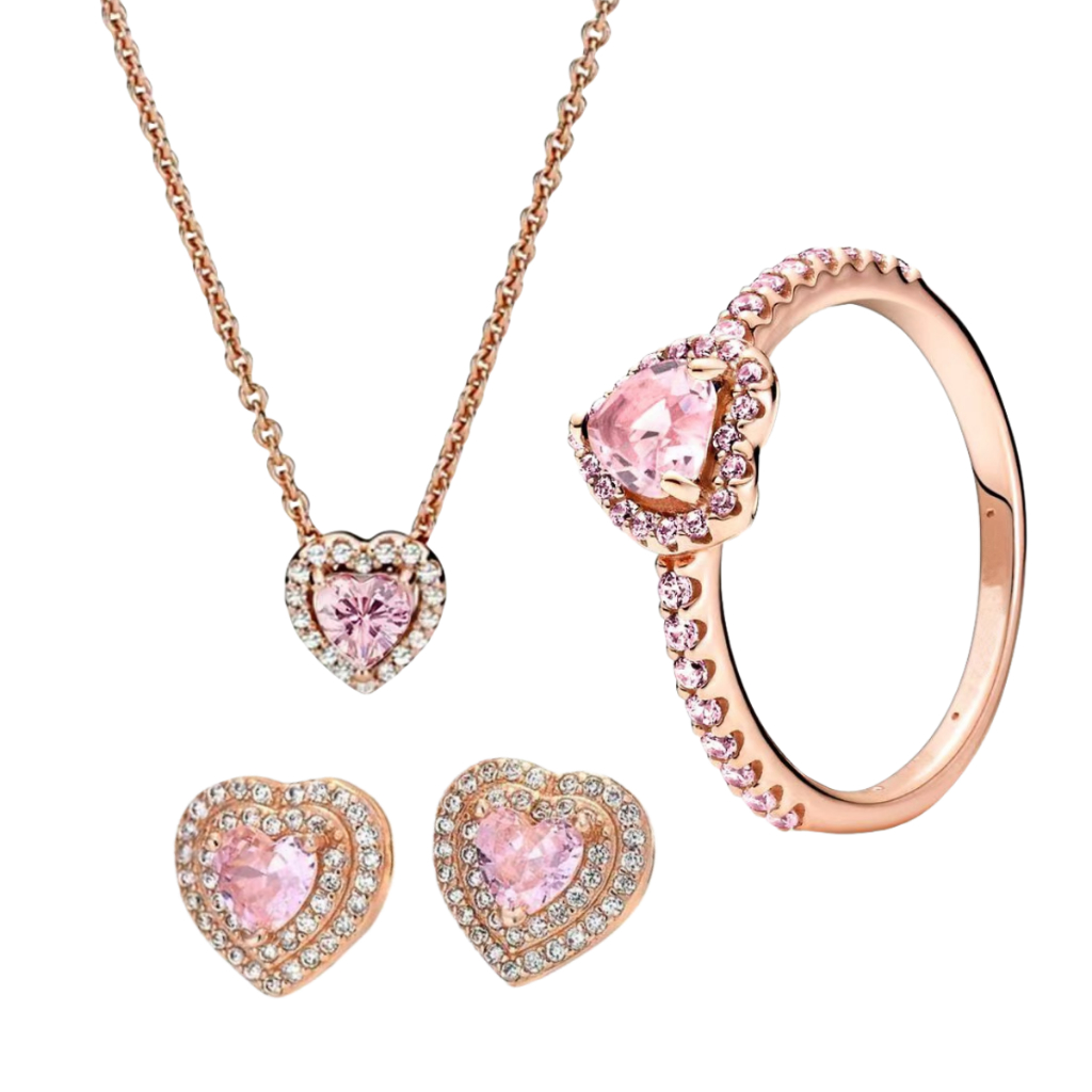 Venda quente S925 prata brilhante rosa ouro anel feminino|Colar Colar Colar Colar|Conjunto de brincos|Joias da moda em f em Oferta na Shopee